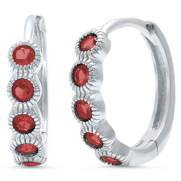 Huggie Hoop Earring Round Garnet CZ 925 Sterling Silver